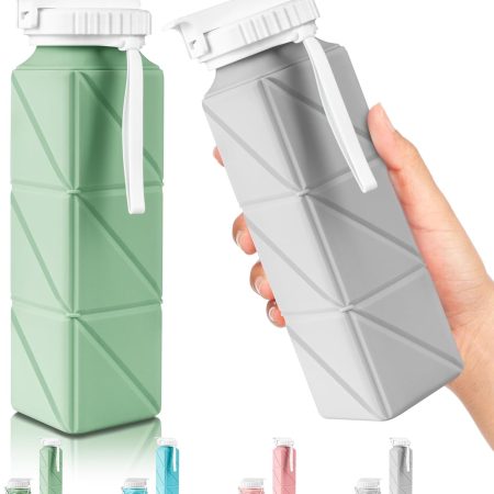 Collapsible Travel Water Bottles, Food Grade BPA Free Silicone Foldable Water Bottle, Leakproof Portable Expandable Water Bottles for Traveling, Camping, Hiking, Cycling & Sports Outdoor 620ml